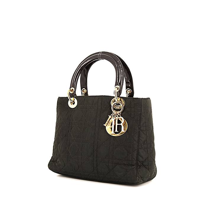Dior Lady Dior medium model handbag in brown canvas cannage and brown patent leather - 00pp