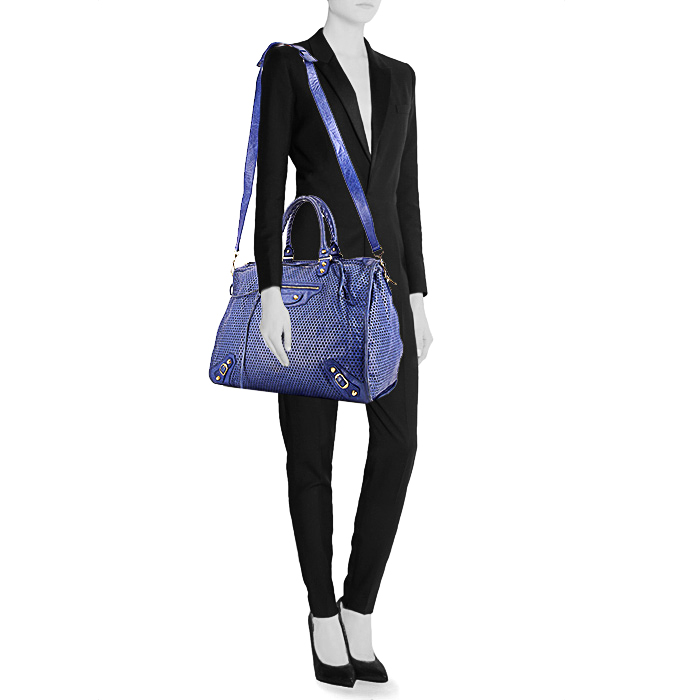 Balenciaga Classic City handbag in blue leather - Detail D1