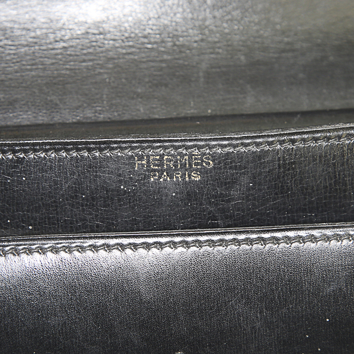 Bolso de mano Hermès Palonnier en cuero box negro - Detail D3