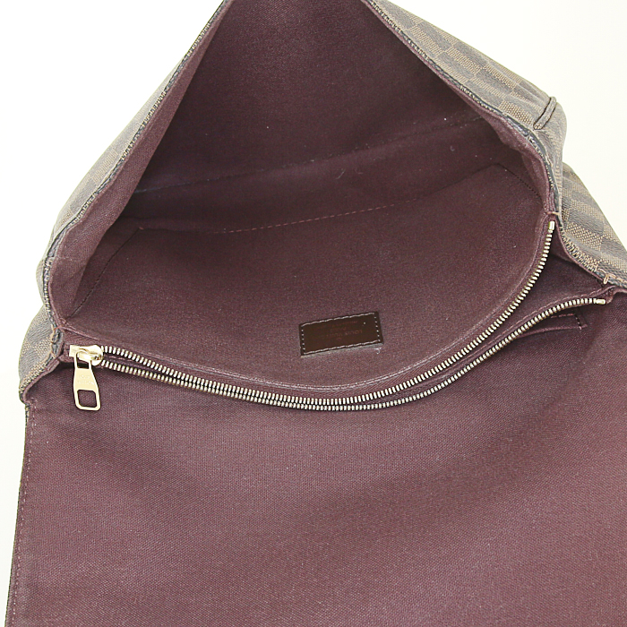 Sac bandoulière Louis Vuitton en toile damier marron et cuir marron - Detail D2