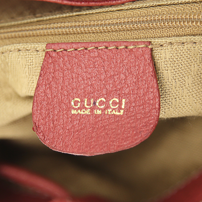 Sac à main Gucci Bamboo en daim rouge et cuir rouge - Detail D3