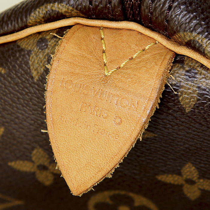 Borsa Louis Vuitton Speedy in tela monogram marrone e pelle naturale - Detail D3