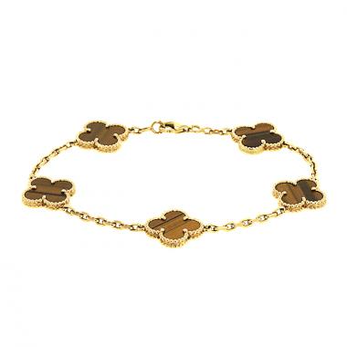 Bracelet Van Cleef 
Arpels Alhambra Vintage en or jaune et oeil de tigre