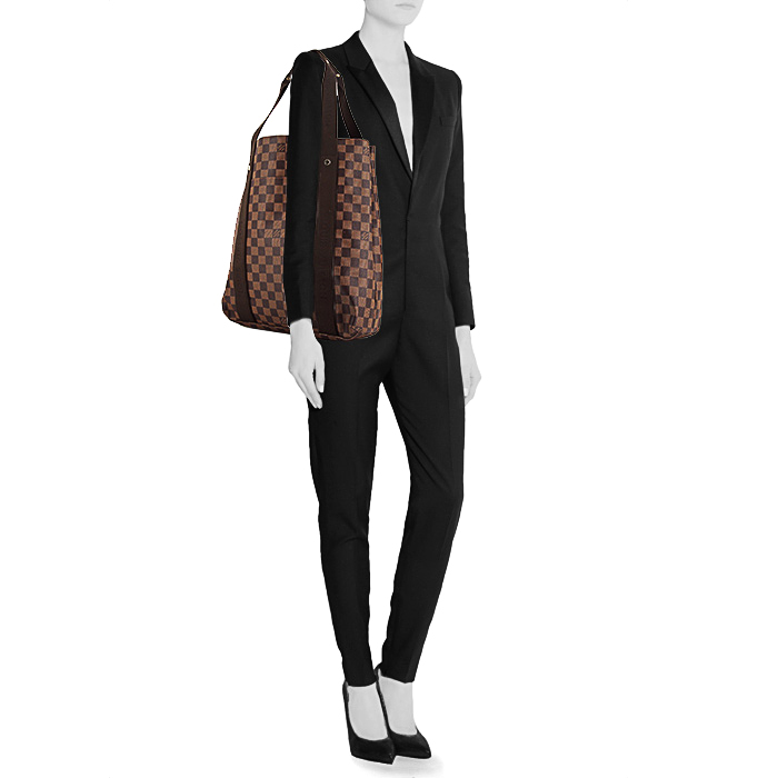 Sac cabas Louis Vuitton Beaubourg en toile damier ébène et toile marron - Detail D1