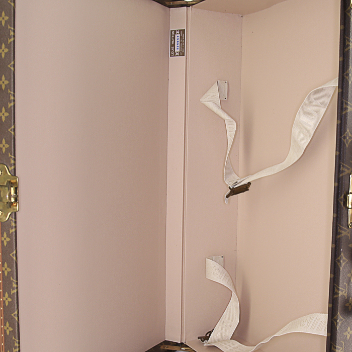 Maleta rígida Louis Vuitton en lona Monogram marrón y cuero natural - Detail D2