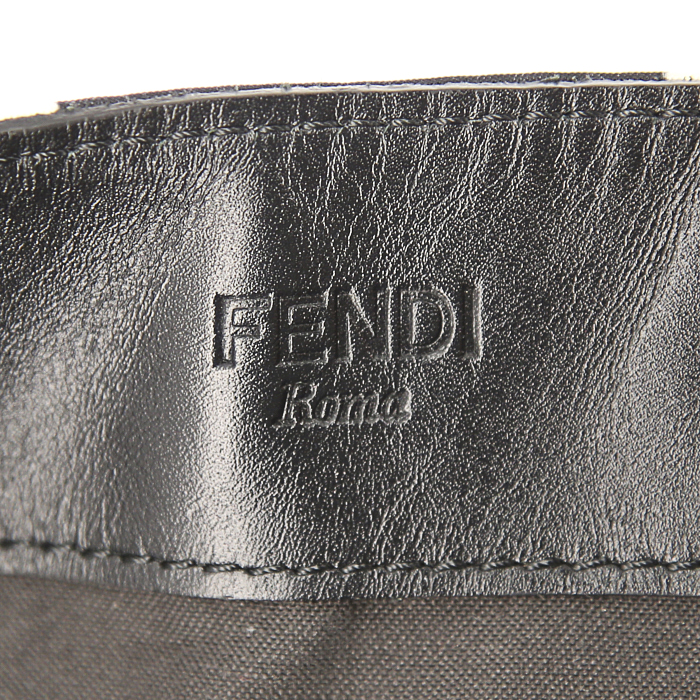 Sac cabas Fendi en toile noire et blanche et cuir noir - Detail D3