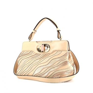 Bolso de mano Bulgari Isabella Rossellini modelo mediano en cuero rosa pálido y beige