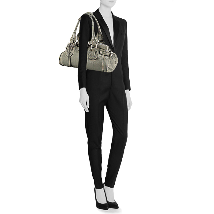 Chloé Paddington handbag in grey grained leather - Detail D1