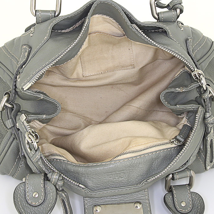 Chloé Paddington handbag in grey grained leather - Detail D2