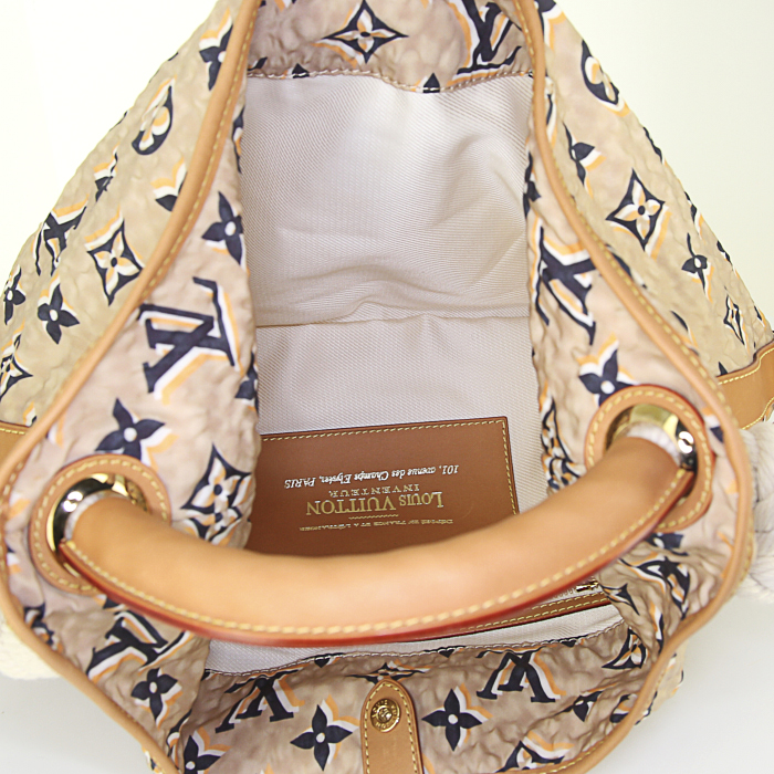 Borsa Louis Vuitton Louis Vuitton Editions Limitées in tela monogram bicolore beige e blu e pelle naturale - Detail D2