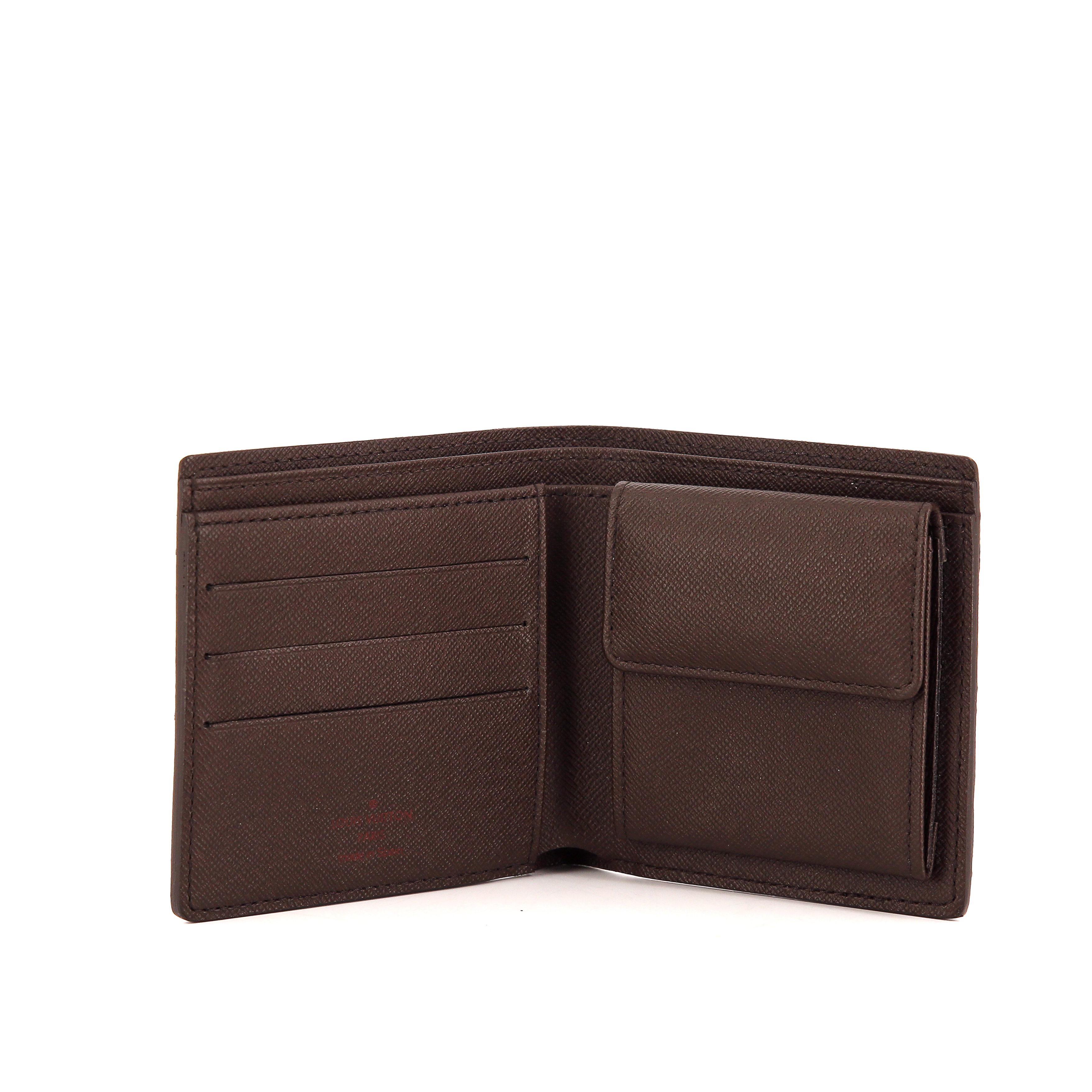 Louis Vuitton wallet in brown damier canvas and brown leather - Detail D1