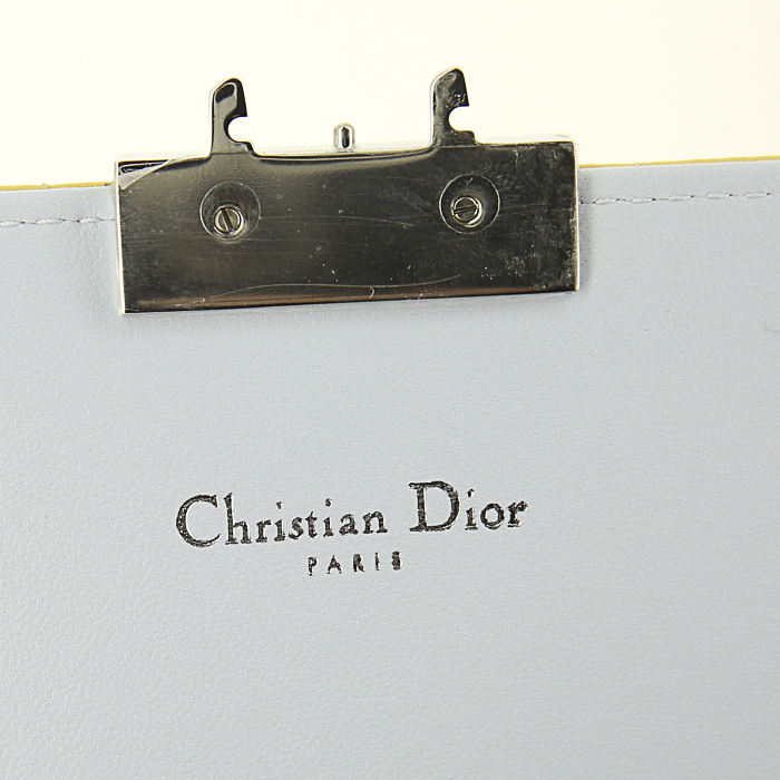 Dior Miss Dior Promenade shoulder bag in yellow and grey blue tricolor leather - Detail D3
