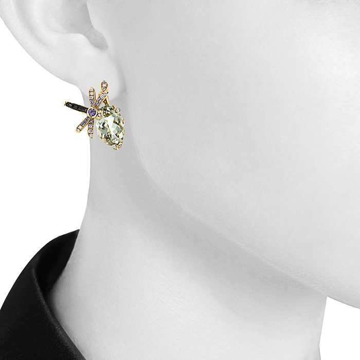 Orecchini Dior Gourmande in oro giallo,  diamanti e zaffiri e quarzo verde