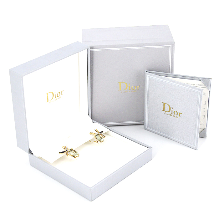 Paire de boucles d'oreilles Dior Gourmande en or jaune, diamants et saphirs et en quartz vert - Detail D2