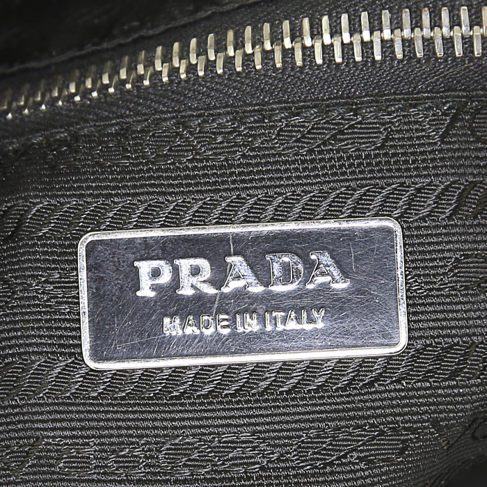 Sac à main Prada Vintage en toile noire et cuir noir - Detail D3