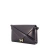 Hermes Lydie handbag/clutch in navy blue box leather - 00pp thumbnail