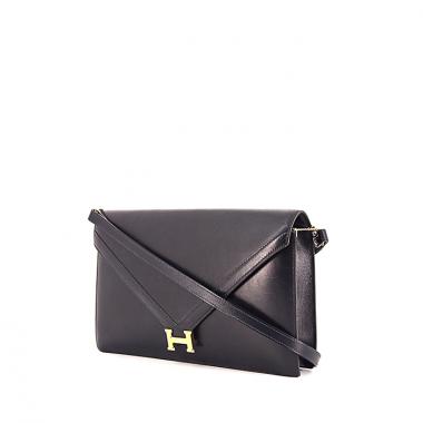 Sac/pochette Hermes Lydie en cuir box bleu-marine