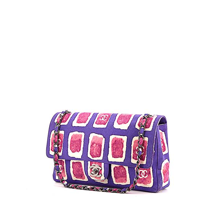 Sac bandoulière Chanel Timeless en toile imprimée tricolore violette rose et blanche