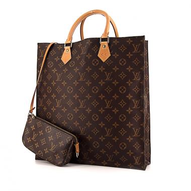 Shopping bag Louis Vuitton Sac Plat in tela monogram cerata marrone e pelle naturale