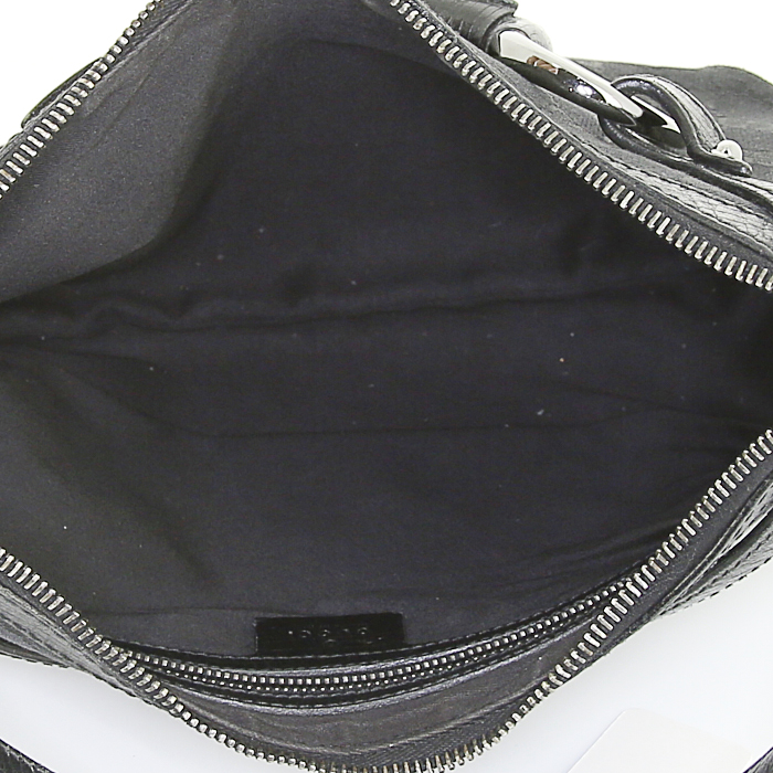 Sac à main Gucci en toile monogram noire et cuir noir - Detail D2