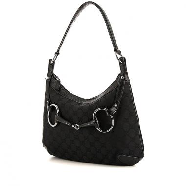 Borsa Gucci in tela monogram nera e pelle nera
