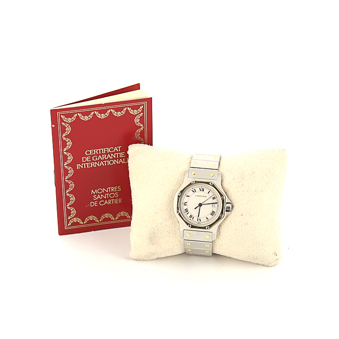 Cartier Santos watch in gold and stainless steel - Detail D2