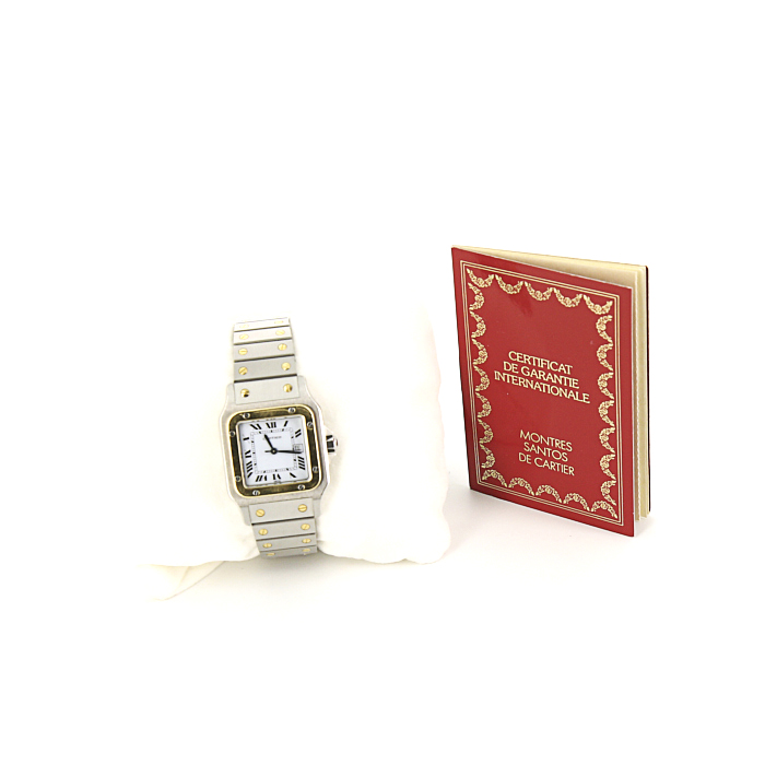 Cartier Santos Galbée watch in gold and stainless steel - Detail D2