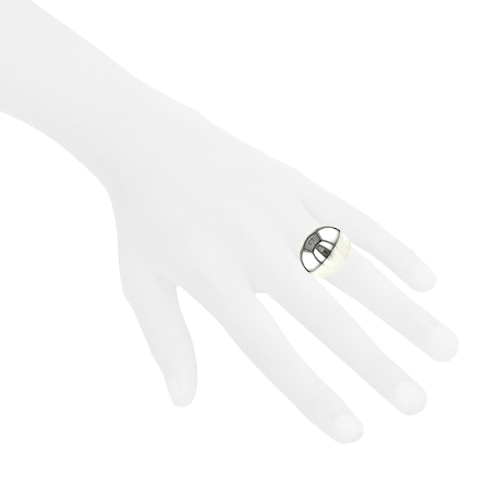 Sortija Hermès Quark en plata y caucho naranja - Detail D1