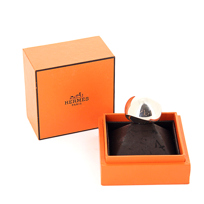 Sortija Hermès Quark en plata y caucho naranja - Detail D2