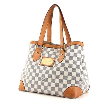 Bolso de mano Louis Vuitton en lona a cuadros azul celeste y cuero natural