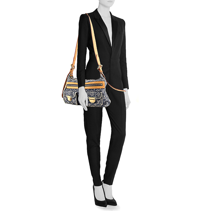 Borsa a tracolla Louis Vuitton modello piccolo in tela denim blu e pelle naturale - Detail D1