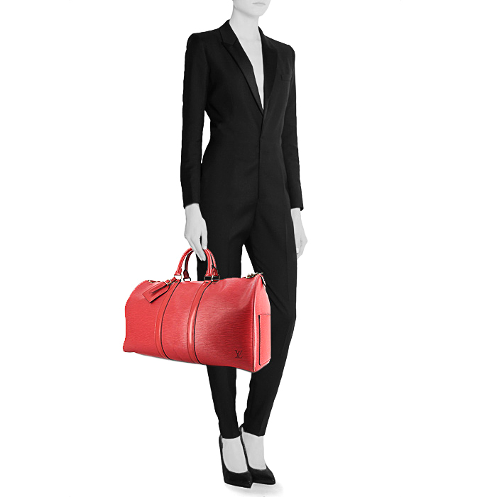 Bolsa de viaje Louis Vuitton Keepall 45 en cuero Epi rojo - Detail D1