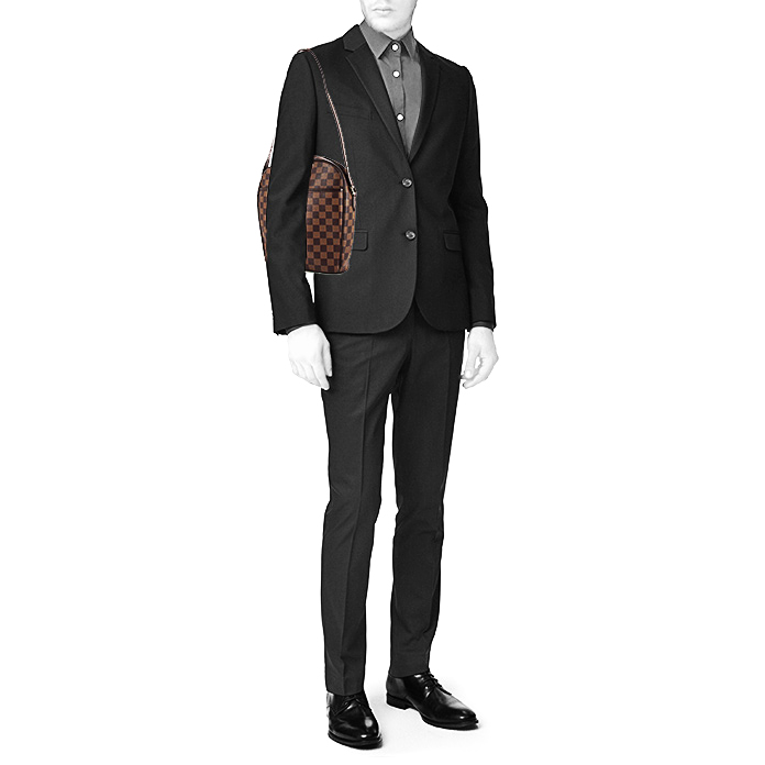 Borsa a tracolla Louis Vuitton Ipanema in tela a scacchi marrone e pelle marrone - Detail D1