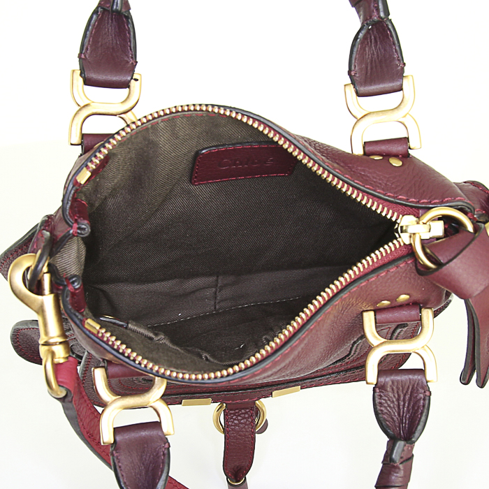 Chloé Marcie small model shoulder bag in burgundy leather - Detail D3