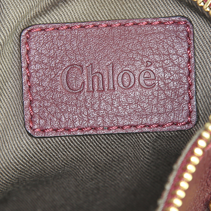 Sac bandoulière Chloé Marcie petit modèle en cuir bordeaux - Detail D4
