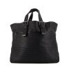 Bottega Veneta shopping bag in black leather and black braided leather - 360 thumbnail
