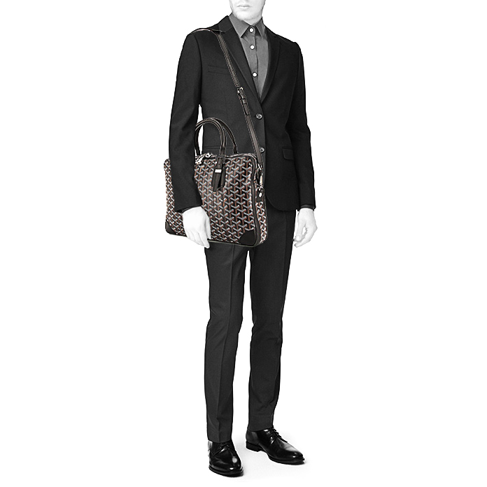 Goyard briefcase in black monogram canvas and black leather - Detail D1