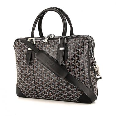 Borsa portadocumenti Goyard in tela monogram cerata nera e pelle nera