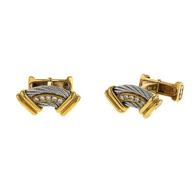 Fred Force 10 1980's pair of cufflinks in yellow gold,  stainless steel and diamonds