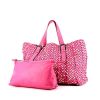 Shopping bag Bottega Veneta Fourre-tout modello medio in pelle intrecciata rosa e tela bianca - 00pp thumbnail