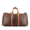 Bolsa de viaje Louis Vuitton Keepall 50 cm en lona Monogram marrón y cuero natural - 360 thumbnail