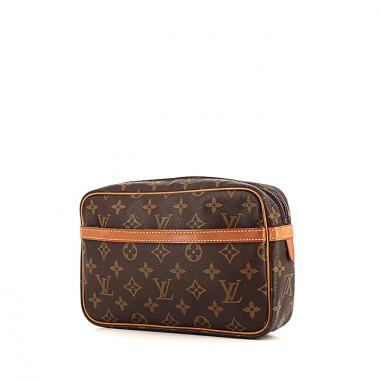 Pochette Louis Vuitton Compiègne en toile monogram marron et cuir naturel