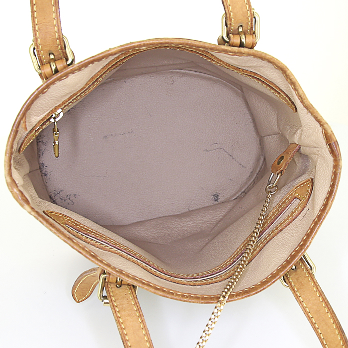 Sac cabas Louis Vuitton Bucket en toile monogram marron et cuir naturel - Detail D2