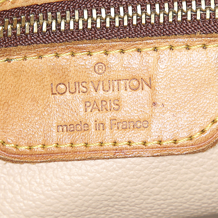 Sac cabas Louis Vuitton Bucket en toile monogram marron et cuir naturel - Detail D3