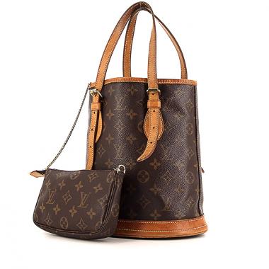 Bolso Cabás Louis Vuitton Bucket en lona Monogram marrón y cuero natural