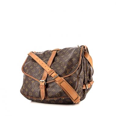Sac bandoulière Louis Vuitton Saumur grand modèle en toile monogram enduite marron et cuir naturel