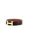 Cinturón Hermès en cuero negro y color oro - 00pp thumbnail