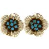 Vintage 1960's earrings for non pierced ears in yellow gold and turquoise - 00pp thumbnail