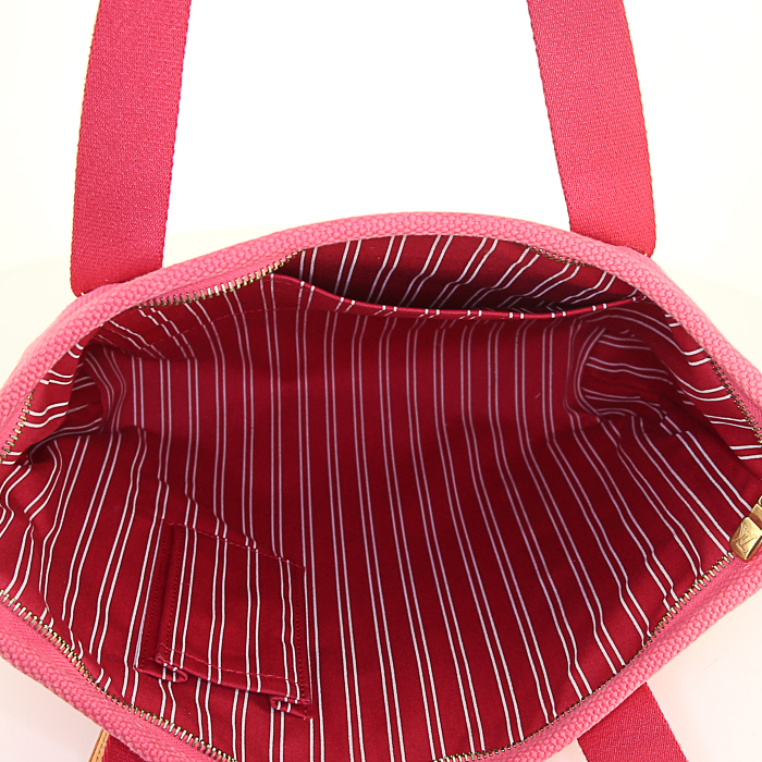 Louis Vuitton Antigua large model shopping bag in red and fushia pink canvas - Detail D2