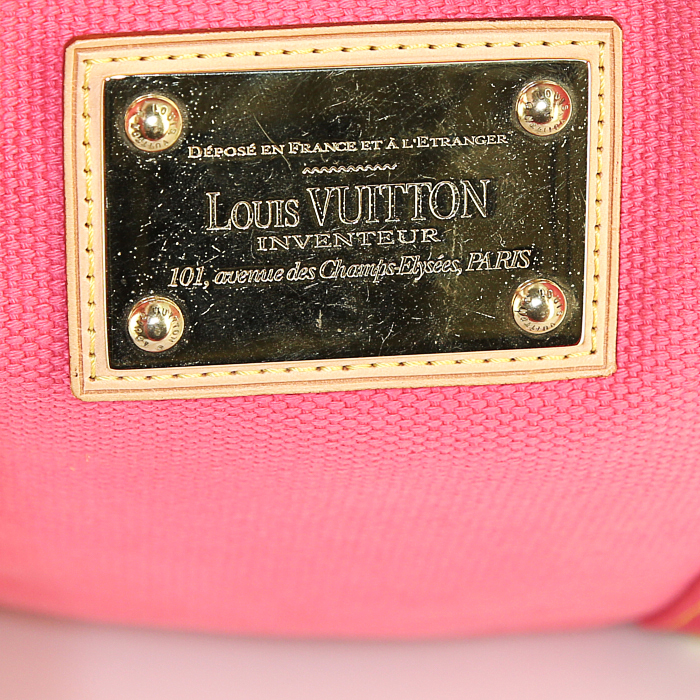 Shopping bag Louis Vuitton Antigua modello grande in tela rossa e rosa fucsia - Detail D3
